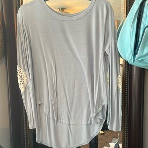 Light blue Blouse with Lace elbow padding